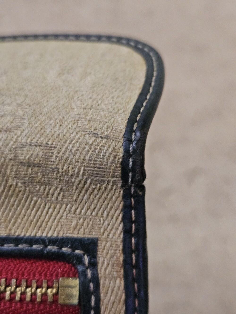 Dooney & Bourke Vintage Tan Signature Canvas Checkbook Wallet with Black Trim - Picture 15 of 16